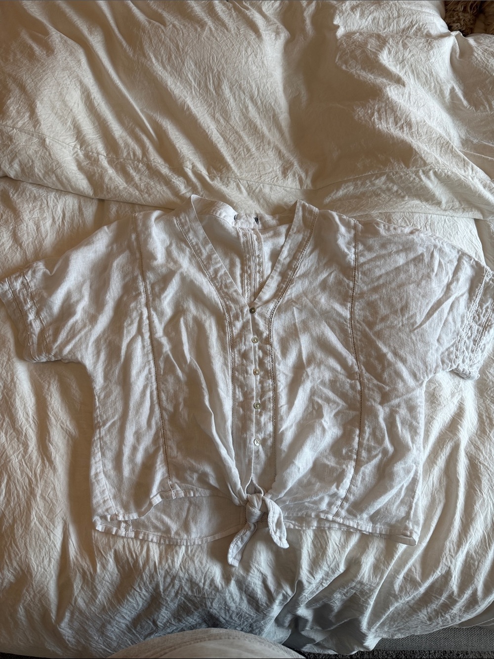 Rails White Button-Front Tie Hem Blouse